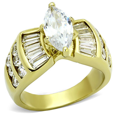 TK1235 - IP Gold(Ion Plating) Stainless Steel Ring with AAA Grade CZ  in Clear