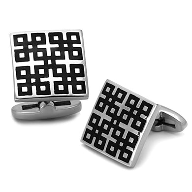 TK1243 - High polished (no plating) Stainless Steel Cufflink with Epoxy  in Jet