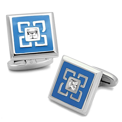TK1244 - High polished (no plating) Stainless Steel Cufflink with Top Grade Crystal  in Clear