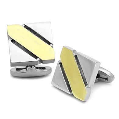 TK1249 - Two-Tone IP Gold (Ion Plating) Stainless Steel Cufflink with No Stone