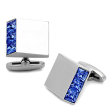 Load image into Gallery viewer, TK1251 - High polished (no plating) Stainless Steel Cufflink with Top Grade Crystal  in Sapphire