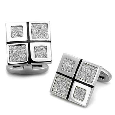 TK1255 - High polished (no plating) Stainless Steel Cufflink with Epoxy  in Jet