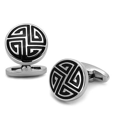 TK1257 - High polished (no plating) Stainless Steel Cufflink with Epoxy  in Jet