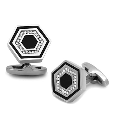 TK1262 - High polished (no plating) Stainless Steel Cufflink with Top Grade Crystal  in Clear