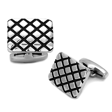 TK1266 - High polished (no plating) Stainless Steel Cufflink with Epoxy  in Jet