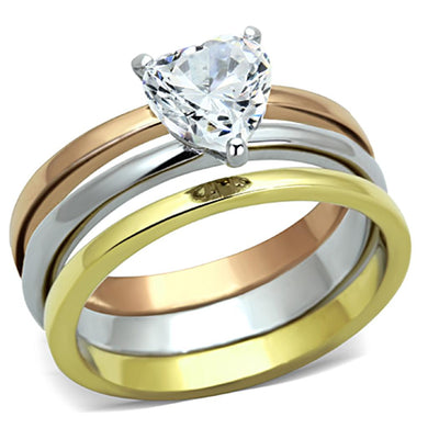 TK1274 - Three Tone (IP Gold & IP Rose Gold & High Polished) Stainless Steel Ring with AAA Grade CZ  in Clear