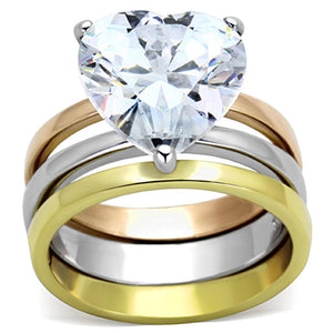 TK1275 - Three Tone (IP Gold & IP Rose Gold & High Polished) Stainless Steel Ring with AAA Grade CZ  in Clear