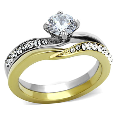 TK1280 - Two-Tone IP Gold (Ion Plating) Stainless Steel Ring with AAA Grade CZ  in Clear