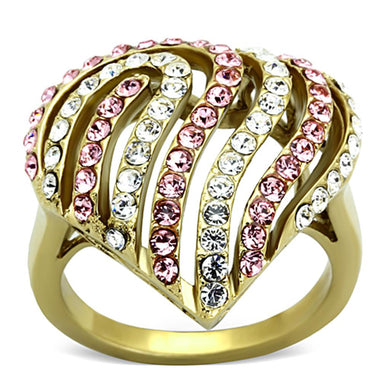 TK1287 - IP Gold(Ion Plating) Stainless Steel Ring with Top Grade Crystal  in Light Rose