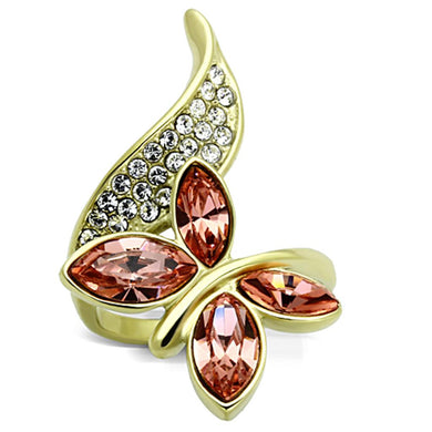 TK1288 - IP Gold(Ion Plating) Stainless Steel Ring with Top Grade Crystal  in Light Peach