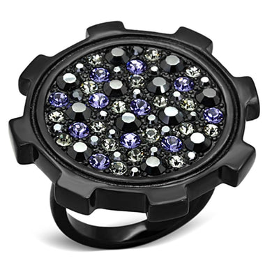TK1296 - IP Black(Ion Plating) Stainless Steel Ring with Top Grade Crystal  in Multi Color