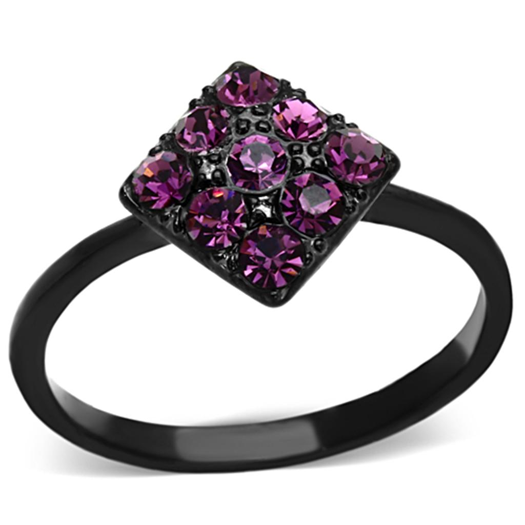 TK1301 - IP Black(Ion Plating) Stainless Steel Ring with Top Grade Crystal  in Amethyst