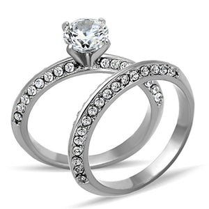 TK1320 - High polished (no plating) Stainless Steel Ring with AAA Grade CZ  in Clear