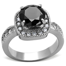 Load image into Gallery viewer, TK1322 - High polished (no plating) Stainless Steel Ring with AAA Grade CZ  in Black Diamond