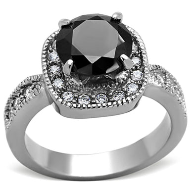 TK1322 - High polished (no plating) Stainless Steel Ring with AAA Grade CZ  in Black Diamond
