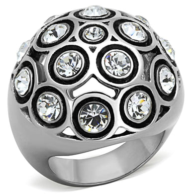 TK1325 - High polished (no plating) Stainless Steel Ring with Top Grade Crystal  in Clear