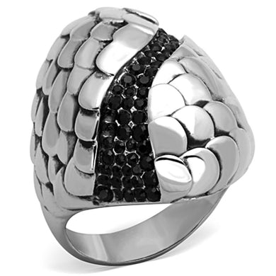 TK1327 - High polished (no plating) Stainless Steel Ring with Top Grade Crystal  in Jet