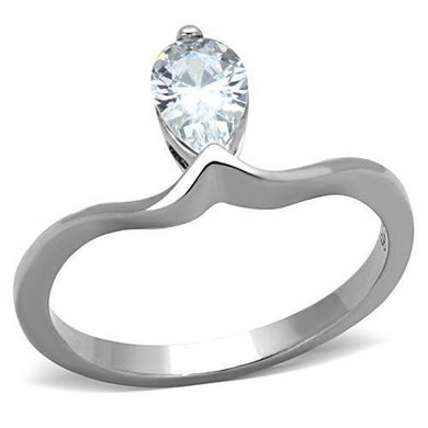 TK1336 - High polished (no plating) Stainless Steel Ring with AAA Grade CZ  in Clear