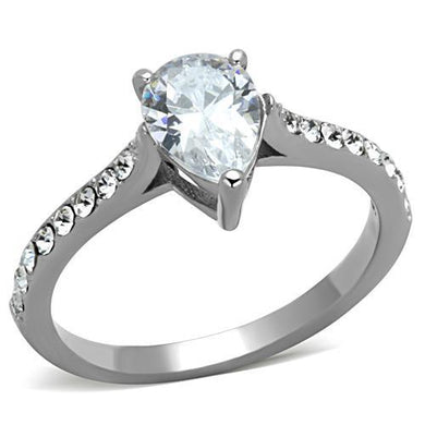 TK1337 - High polished (no plating) Stainless Steel Ring with AAA Grade CZ  in Clear