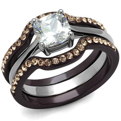 TK1343PC - Two Tone IP Dark Brown (IP coffee) Stainless Steel Ring with AAA Grade CZ  in Clear