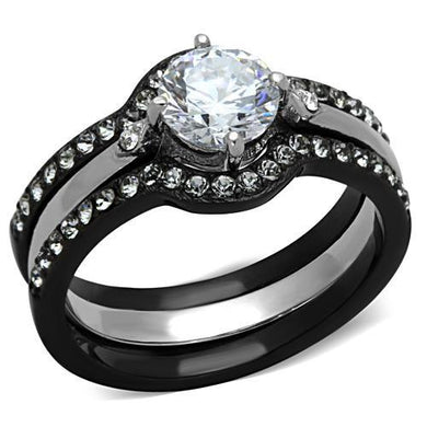TK1346 - Two-Tone IP Black Stainless Steel Ring with AAA Grade CZ  in Clear