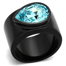 Load image into Gallery viewer, TK1363 - IP Black(Ion Plating) Stainless Steel Ring with Top Grade Crystal  in Light Sapphire