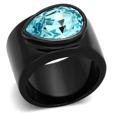 TK1363 - IP Black(Ion Plating) Stainless Steel Ring with Top Grade Crystal  in Light Sapphire