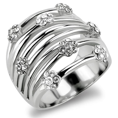 TK1372 - High polished (no plating) Stainless Steel Ring with Top Grade Crystal  in Clear