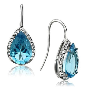 TK1373 - High polished (no plating) Stainless Steel Earrings with Synthetic Synthetic Glass in Sea Blue