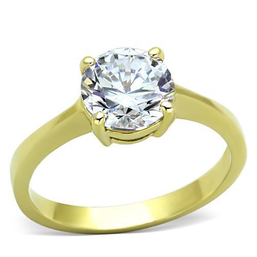 TK1405 - IP Gold(Ion Plating) Stainless Steel Ring with AAA Grade CZ  in Clear