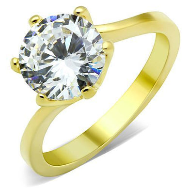TK1406 - IP Gold(Ion Plating) Stainless Steel Ring with AAA Grade CZ  in Clear