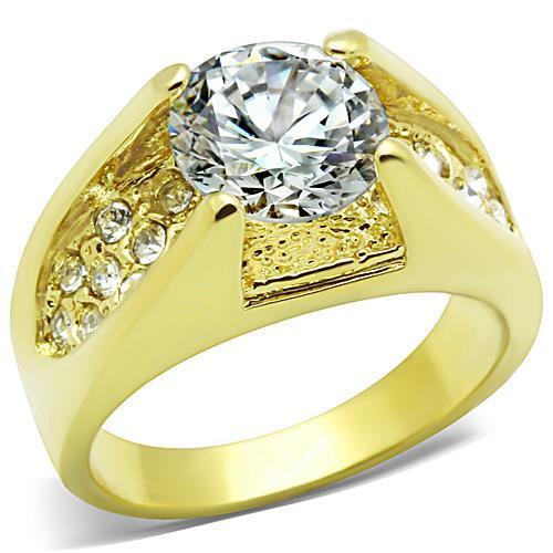 TK1411 - IP Gold(Ion Plating) Stainless Steel Ring with AAA Grade CZ  in Clear