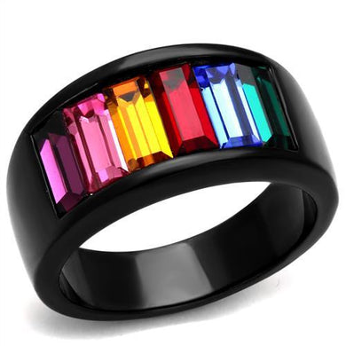TK1415J - IP Black(Ion Plating) Stainless Steel Ring with Top Grade Crystal  in Multi Color