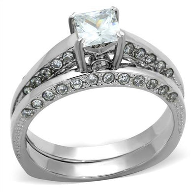 TK1435 - High polished (no plating) Stainless Steel Ring with AAA Grade CZ  in Clear