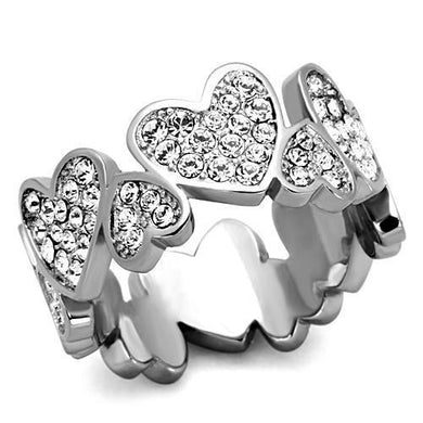 TK1443 - High polished (no plating) Stainless Steel Ring with Top Grade Crystal  in Clear