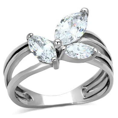 TK1445 - High polished (no plating) Stainless Steel Ring with AAA Grade CZ  in Clear