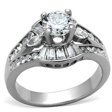 TK1451 - High polished (no plating) Stainless Steel Ring with AAA Grade CZ  in Clear