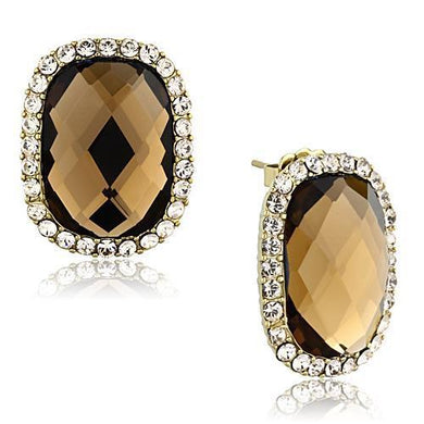 TK1457 - IP Gold(Ion Plating) Stainless Steel Earrings with Synthetic Synthetic Glass in Smoked Quartz