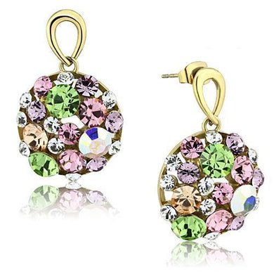 TK1466 IP Gold(Ion Plating) Stainless Steel Earrings with Top Grade Crystal in Multi Color