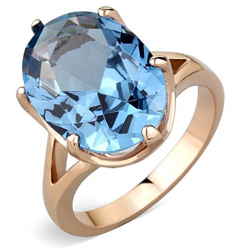 TK1484 - IP Rose Gold(Ion Plating) Stainless Steel Ring with Synthetic Spinel in London Blue