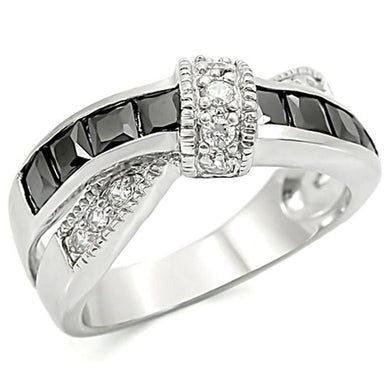 TK1494 - High polished (no plating) Stainless Steel Ring with AAA Grade CZ  in Jet