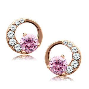TK1498 - IP Rose Gold(Ion Plating) Stainless Steel Earrings with AAA Grade CZ  in Rose