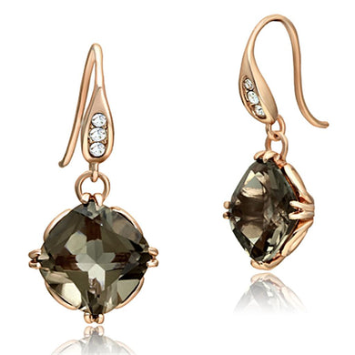 TK1509 - IP Rose Gold(Ion Plating) Stainless Steel Earrings with Semi-Precious Smoky Quarter in Light Smoked