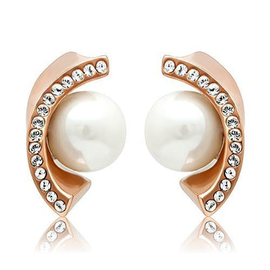 TK1510 - IP Rose Gold(Ion Plating) Stainless Steel Earrings with Synthetic Pearl in White