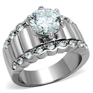 TK1524 - High polished (no plating) Stainless Steel Ring with AAA Grade CZ  in Clear
