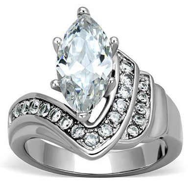 TK1526 - High polished (no plating) Stainless Steel Ring with AAA Grade CZ  in Clear