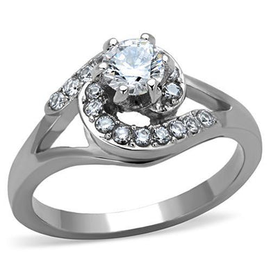 TK1529 - High polished (no plating) Stainless Steel Ring with AAA Grade CZ  in Clear