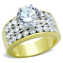 Load image into Gallery viewer, TK1553 - Two-Tone IP Gold (Ion Plating) Stainless Steel Ring with AAA Grade CZ  in Clear
