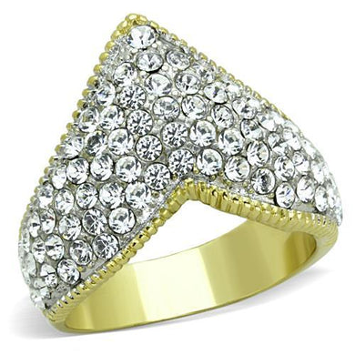 TK1562 - Two-Tone IP Gold (Ion Plating) Stainless Steel Ring with Top Grade Crystal  in Clear