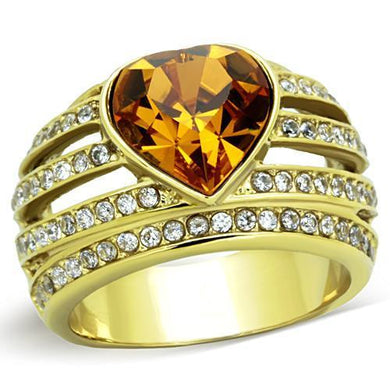 TK1563 - IP Gold(Ion Plating) Stainless Steel Ring with Top Grade Crystal  in Topaz